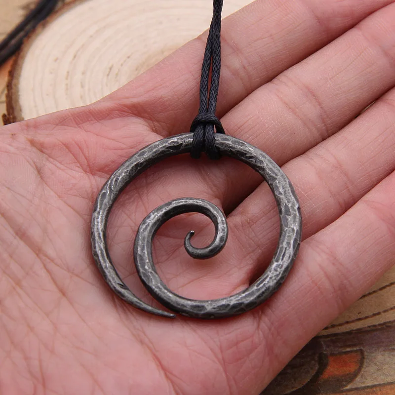 

Celtic Spiral Pendant - Hand-Forged Iron with Adjustable Leather Neck Cord Dark Age/Medieval/Viking/Norse/Blacksmith/Necklace