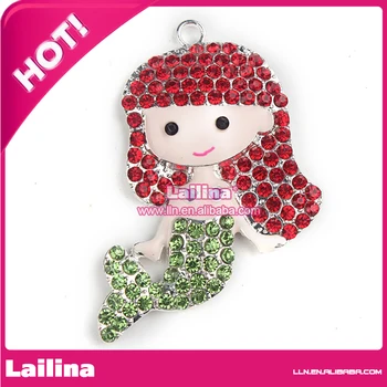 

Kawaii Princess Rhinestone Pendants, Rhinestone Ariel Pendant for Chunky Bubblegum Necklaces DIY Ariel Jewelry ZTQ4