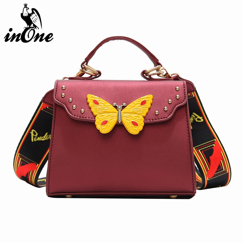 

INONE Vegan Leather Butterfly Ladies Designer Shoulder Messenger Crossbody Bags for Women 2019 Solid Color Purses and Handbags