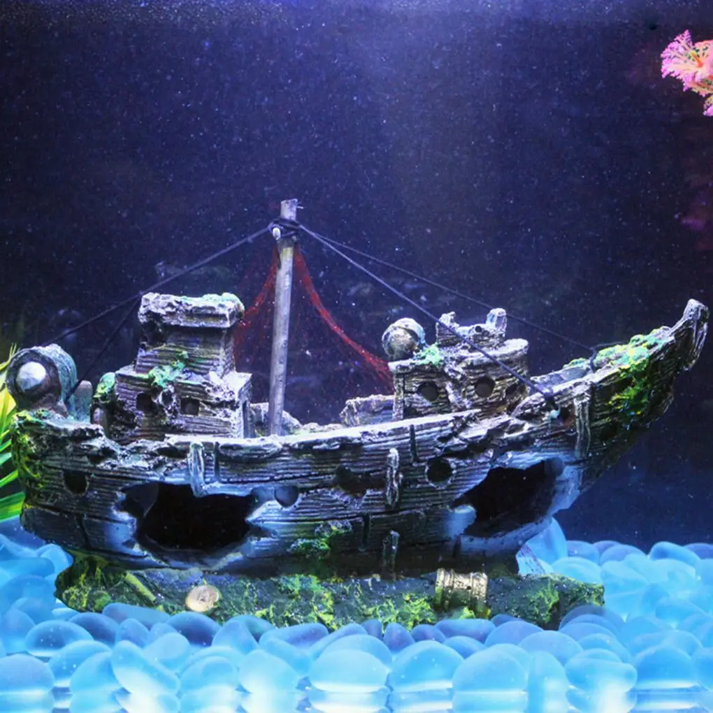 Wreck Boat Fish Tank Aquarium Landscaping Underwater Ornament