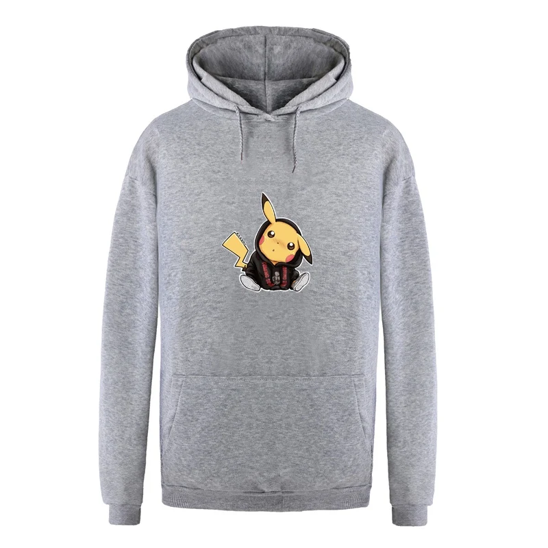 

Men New Hoodies Pokemon Pikachu Printed Hooded Pullover Men Women Fleece Fall Winter Sweatshirt Gray Pink Black Outwear