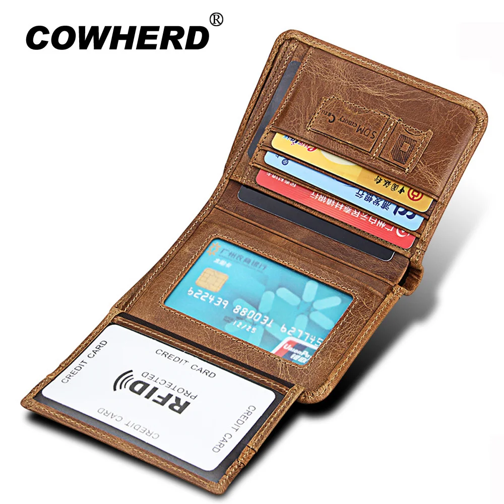 Защитой Rfid Бумажник Мужчины Корова из натуральной кожи в винтажном стиле С