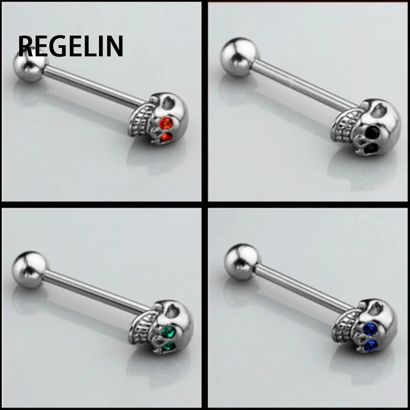 

REGELIN Stainless Steel Skeleton Ear Nail Rings Tongue Nipple Punk Bar Rings Barbell Earring Body Piercing Jewelry 1piece