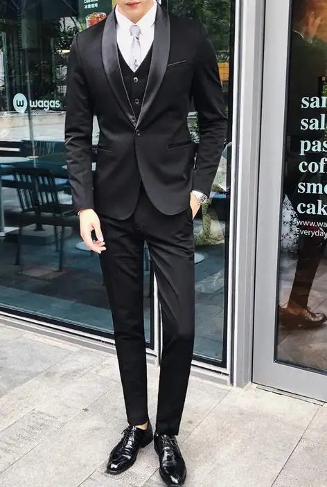 Белый костюм для мужчин для свадьбы Slim Fit Terno Completo 3 шт. мужские формальные костюмы смокинг черный Ternos костюм Homme Heren Pakken - Цвет: Black Suits