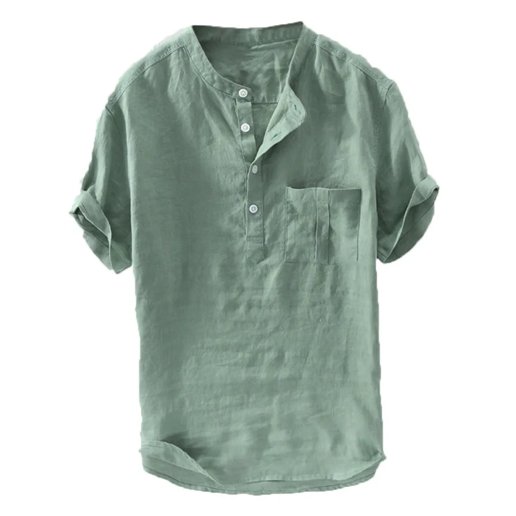 Повседневная мужская рубашка Camisa, летняя рубашка с коротким рукавом, мужская мода, чистый хлопок, пеньковая пуговица, большая блузка, Топ Camisa masculina
