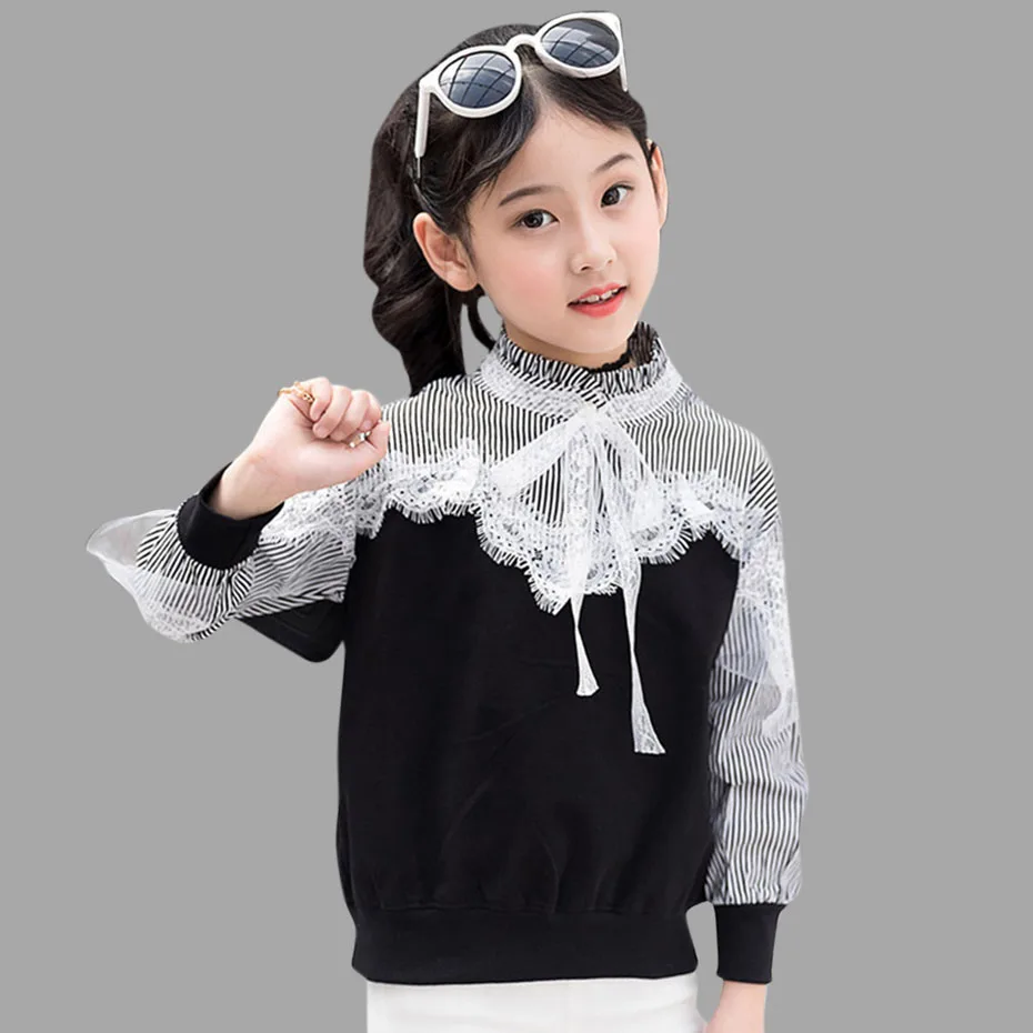 

White Blouse For Girls Long Sleeve Girls School Blouses Patchwork Autumn Shirt For Kids Teenage Winter Girls Clothes 4-12 Years