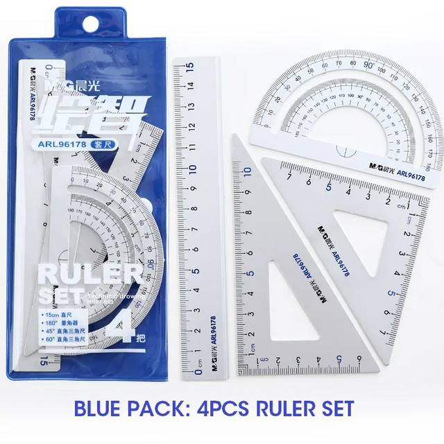 4pcsset aluminum ruler set metal geometry math drawing compass