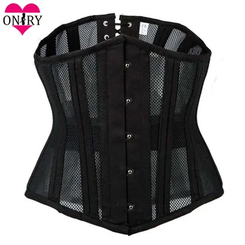 

Black Fishnet & Cotton Steel Boned Underbust Corsets And Bustiers Gothic Clothing Corselet Plus Size Corset Waist Trainer Belt