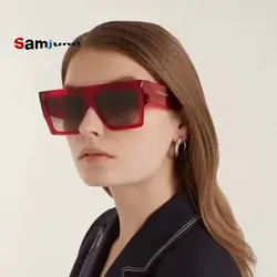 Samjune Новый Flat Top солнцезащитные очки негабаритных очки мужские Квадратные Солнцезащитные очки Для женщин модный бренд заклепки черный очки