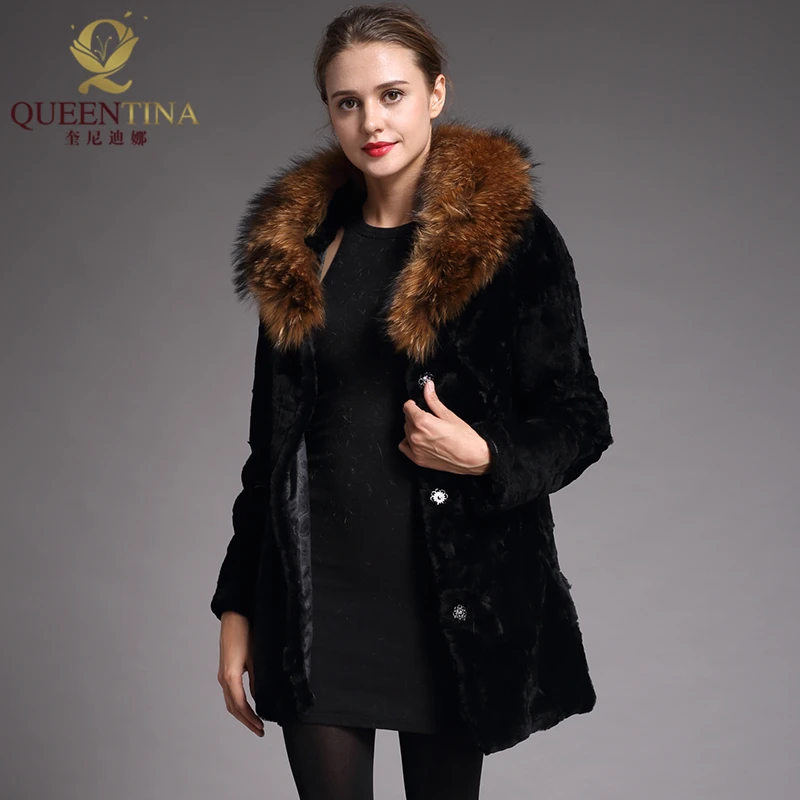Womens Real Fur Coat Raccoon Fur Collar Luxury Female Genuine Sheepskin Long Coat Natural Furs Sheep Shearing Coat for Women Fur