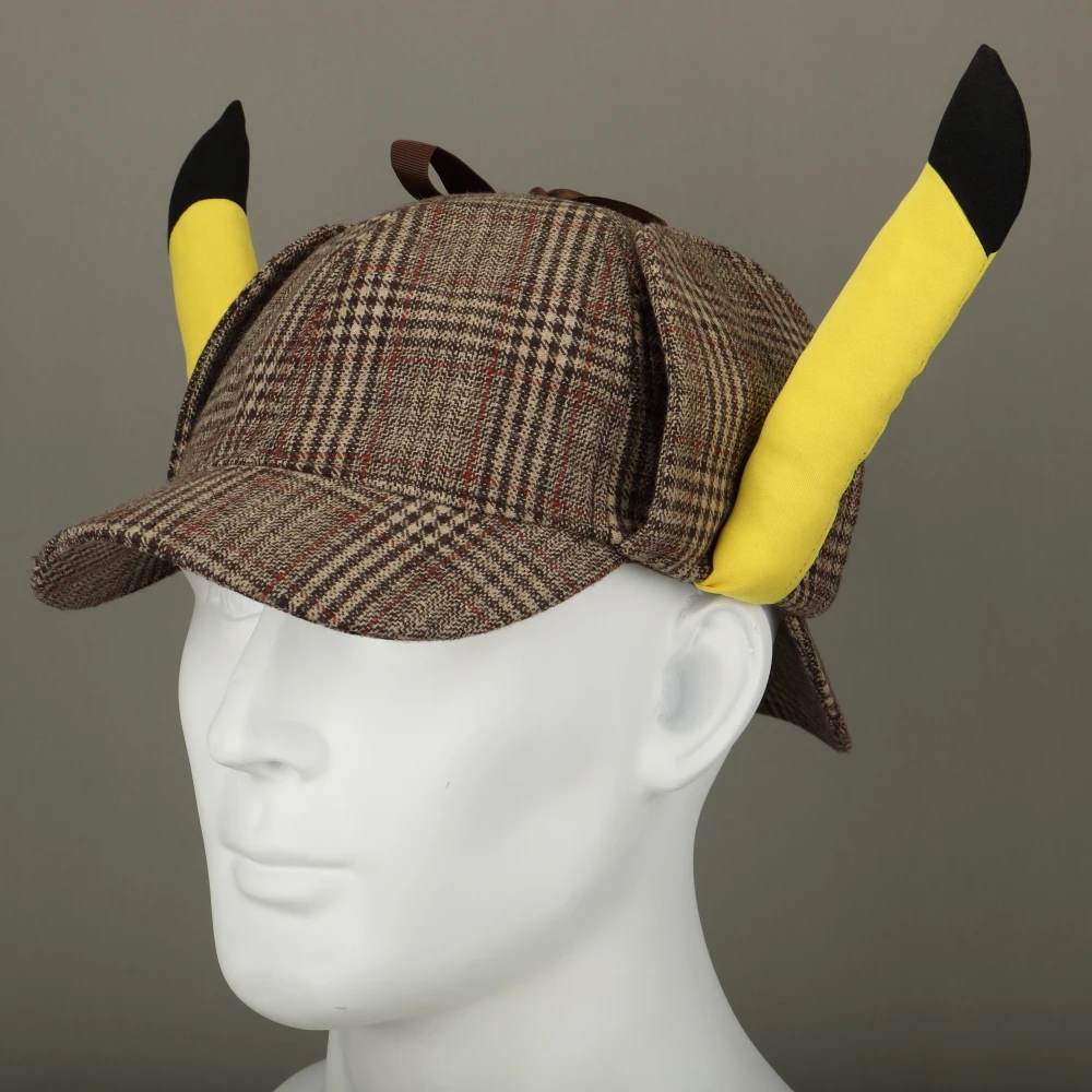 2019 Movie Pokemon Detective Pikachu Cosplay Hats Cute Ears Deerstalker Caps Adult Halloween Props Accessory Gift (15)