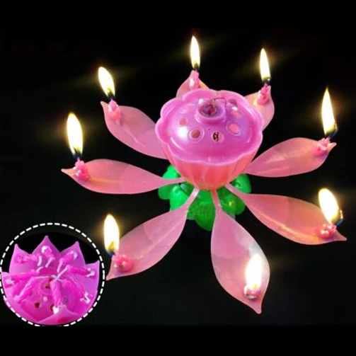 Beautiful Lotus Happy Birthday Sparkling Fountain Flower 8 Petals
