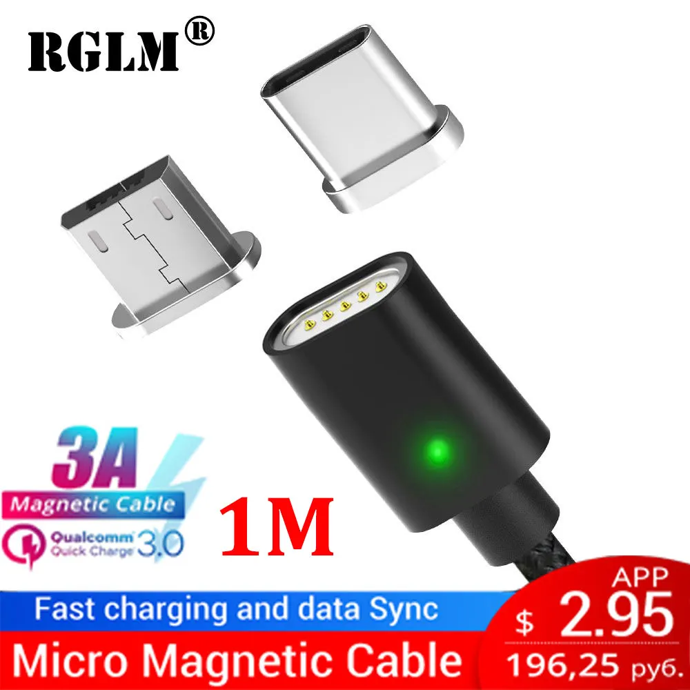 

RGLM Magnetic Charger Micro USB Cable For Xiaomi Huawei Android Mobile Phone Fast Charging Magnet Microusb Data Cable Wire