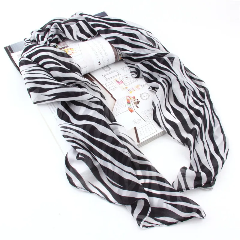 Новинка 2017 года Дизайн длинные Zebra печатных шифон шарф для Для женщин шелковый