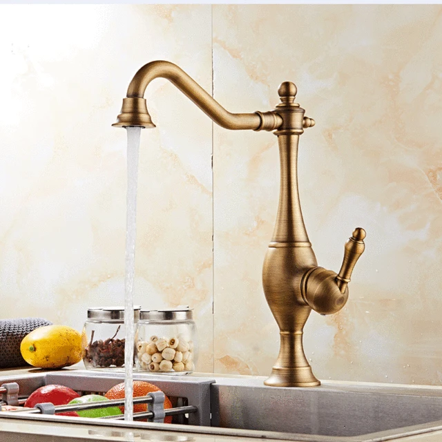 Best Quality Continental Copper Antique Faucet Hot and Cold Basin Mixer on The Basin Retro Single Hole Rotating Kitchen Faucet YM150