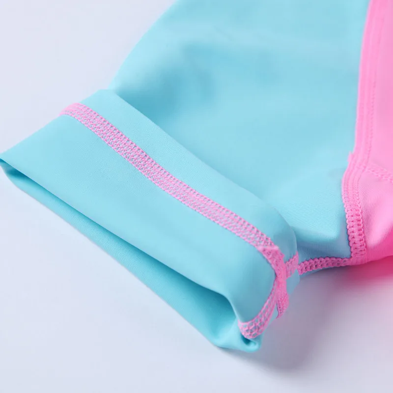 Swimwear Rash Guard Rashguard Mulheres Fino Patchwork Azul Rosa