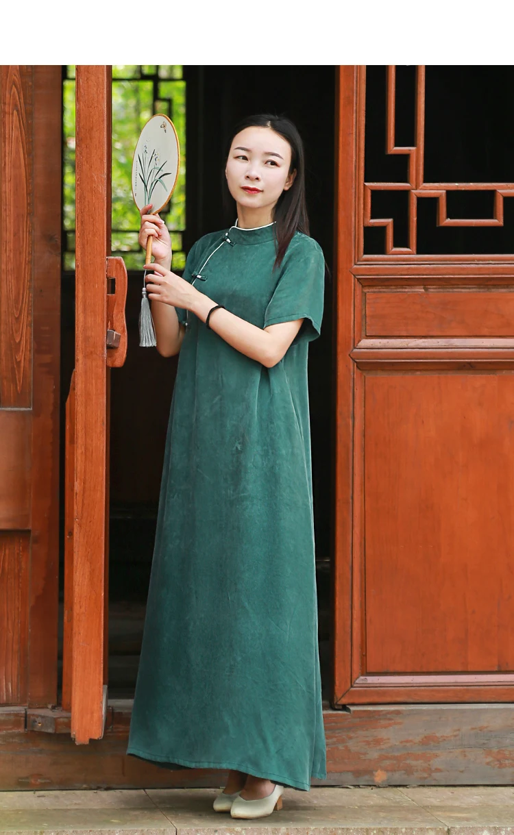 LZJN 2019 Summer New Women Copper Ammonia Slik Split Dress Ladies Casual Loose solid Maxi Dresses Slim Soft Touch Zen Dresses (9)
