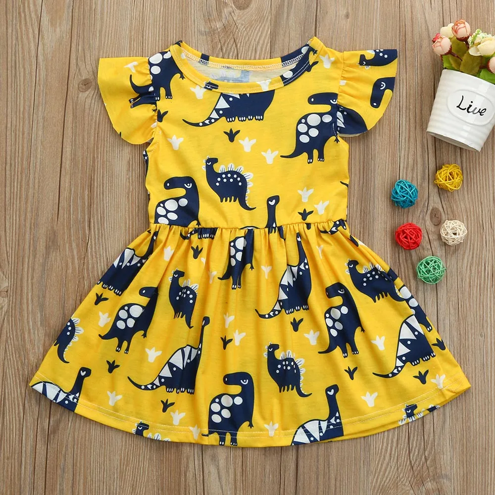

MUQGEW Girls Dress 2018 New Arrival Kids Casual Above Knee Cartoon Dress Chindren Cotton Dinosaur Sleeveless Party Dress #0328