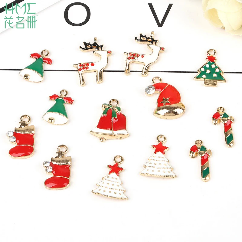 

5pcs Christmas Charm Santa shoe sock hat crutch bell Christmas tree for DIY Jewelry Findings Making