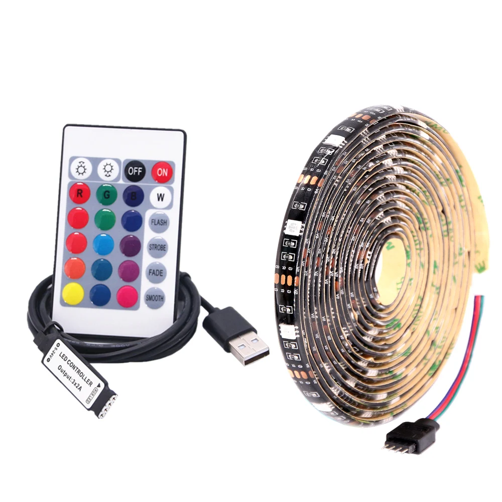 USB Светодиодная лента 5050 водонепроницаемая 5 в RGB Светодиодная лента для ТВ настольная Подсветка лампа 1 м 2 м 3 м 4 м 5 м с мини 3 клавишами/24key/RF