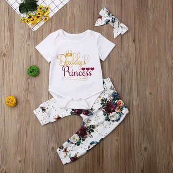 

Emmababy 2019 New Brand 3Pcs Newborn Kids Baby Girls Daddy's Princess Floral Pants Outfit Clothes