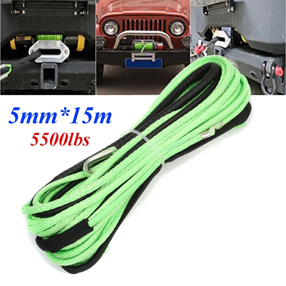 Green 3/16inch*50ft ATV UTV winch line, synthetic winch rope cable with
