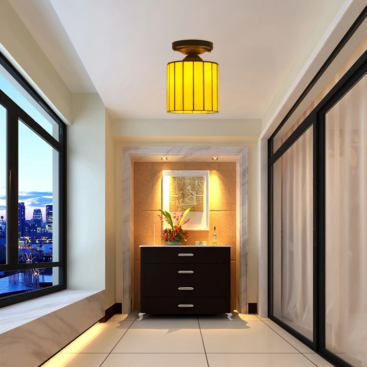 Tubo de Vidro Luzes de Teto Sala de Estar Luzes de Iluminação do Corredor de Entrada Tiffany Estilo Amarelo Corredor Varanda Antigo 2 de teto sala de estar corredor corredor