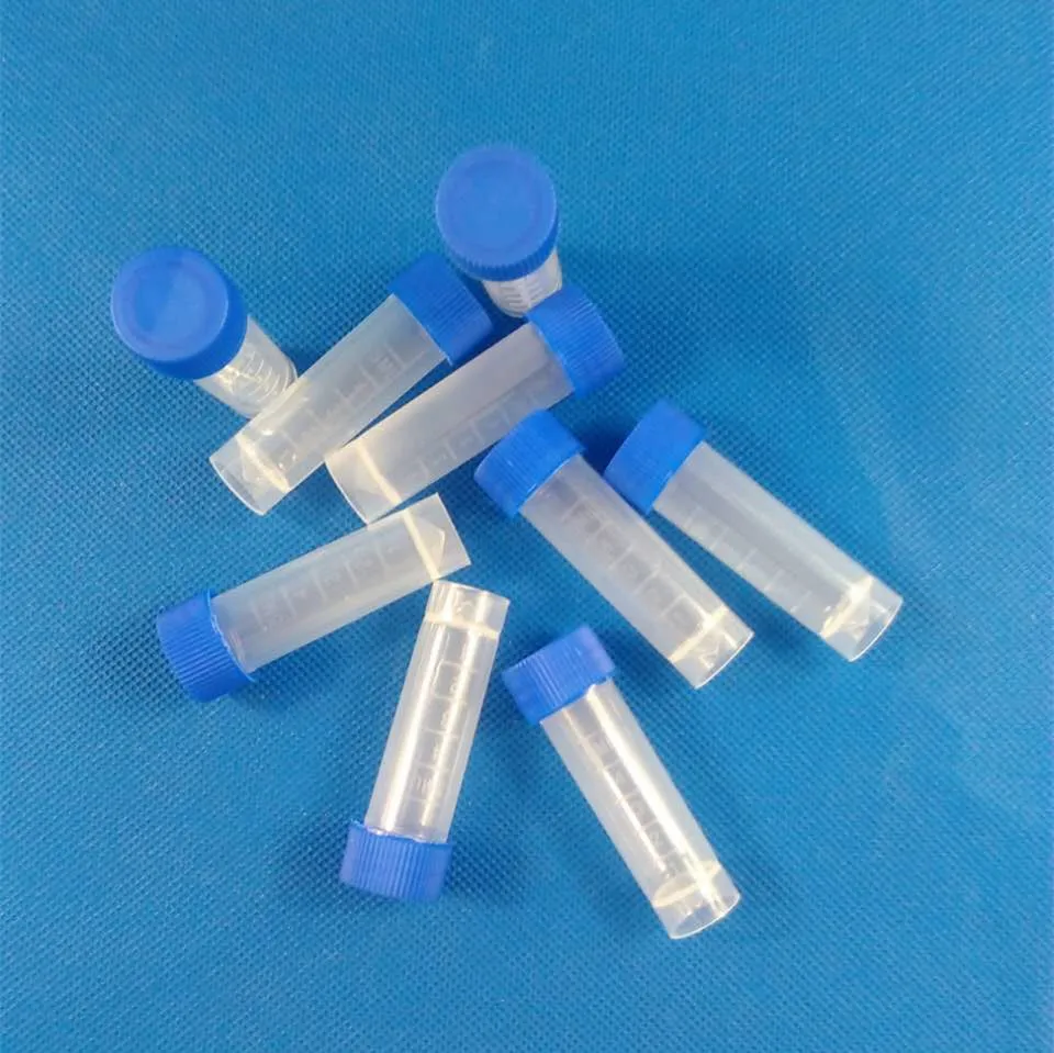 

100PCS/LOT 5ml Freezing Tubes Graduation Centrifuge Tube sample tubes Plastic Bottles with Screw cap for lab analysis Flat
