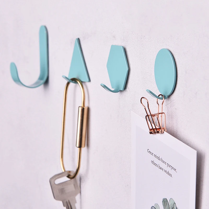 

4Pcs/set Nordic Style Creative Geometric Wrought Iron Hooks Home Decorative Hook Bathroom Wall Mounted Cloth Hanger Punch Free