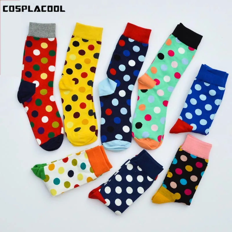 

[COSPLACOOL]9 Color Colorful Happy Socks British Dot Style Unisex Skateboard Socks Cotton Colorful Men's Fashion Business Meias