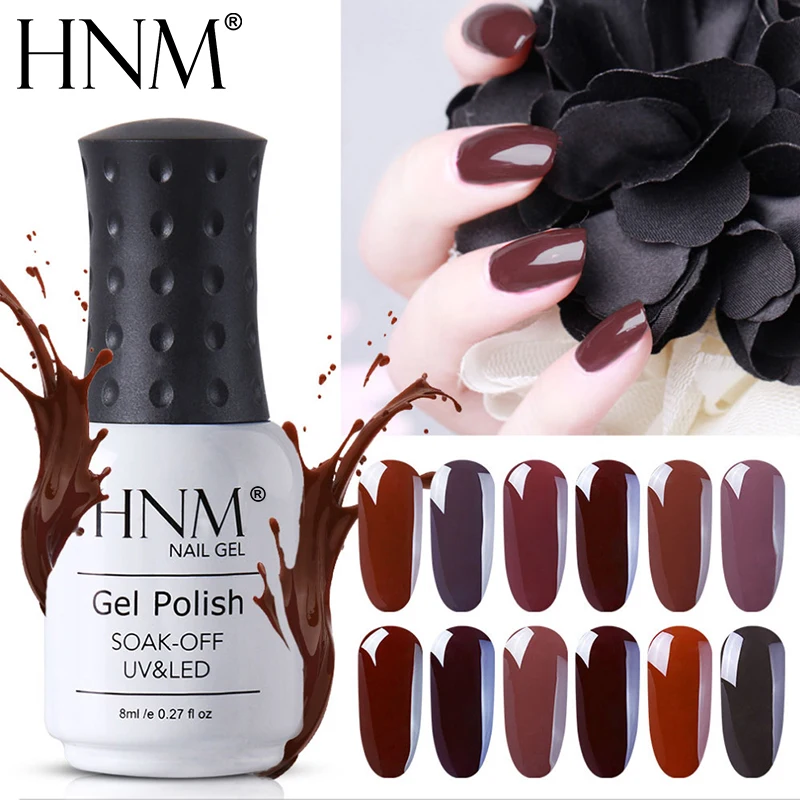 

HNM 8ML Coffee Brown Nail Gel Polish UV Gel Soak Off Gelpolish Semi Permanent Lacquer Hybrid Gel ink Lucky Enamel GelLak Shilak