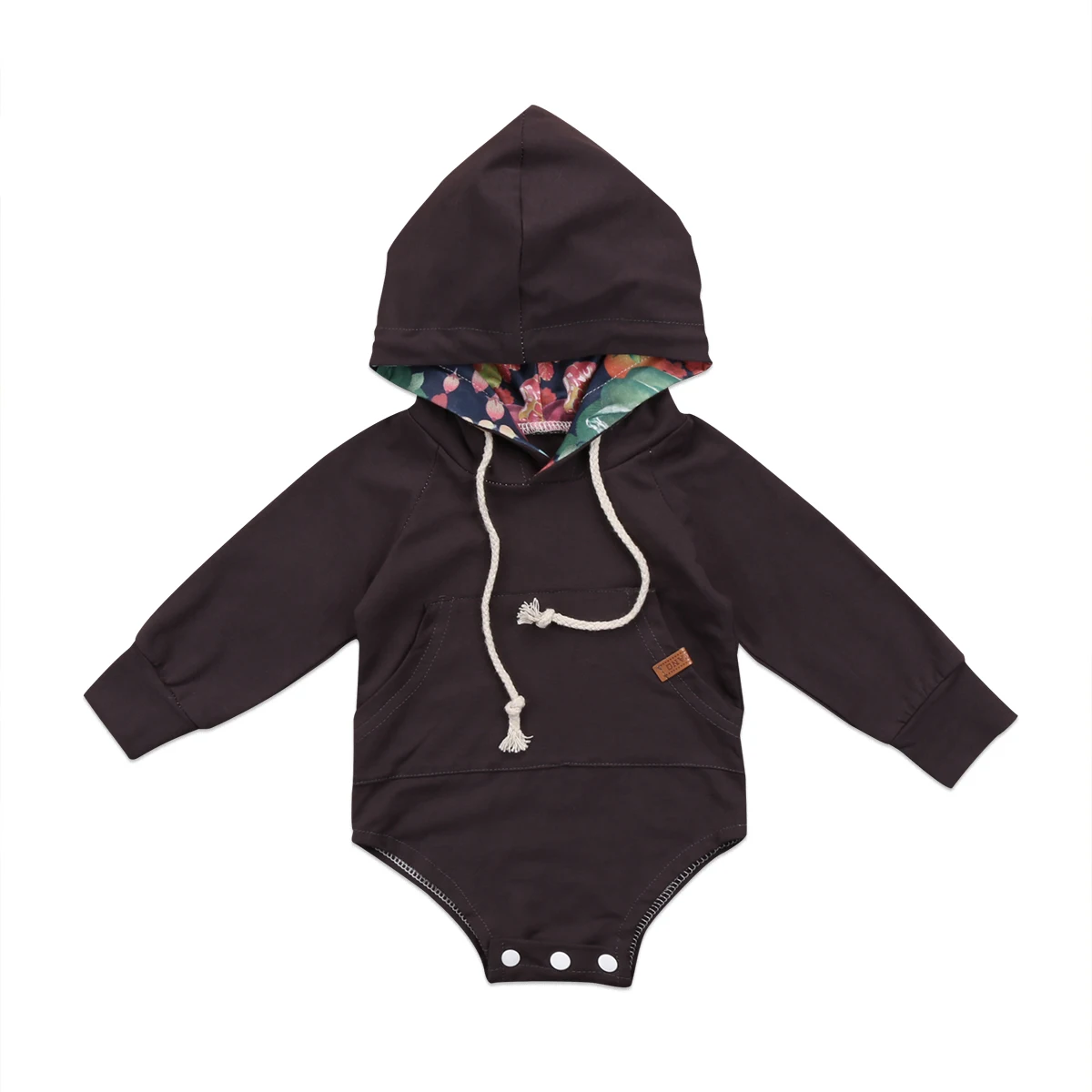 Комбинезон с капюшоном и цветочным принтом для новорожденных и маленьких мальчиков и девочек, комбинезон с длинными рукавами, одежда - Цвет: Черный