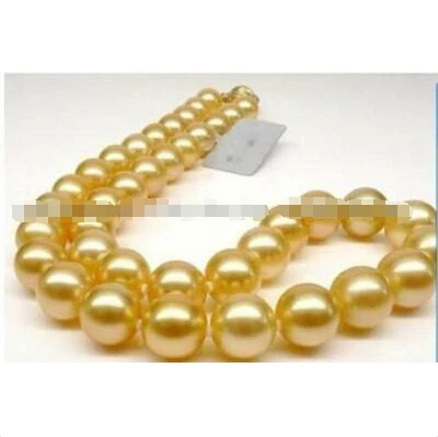 

Free shipping 10mm Golden South Sea Shell Pearl Round Beads Jewelry Necklace 18" Grade ##a #a