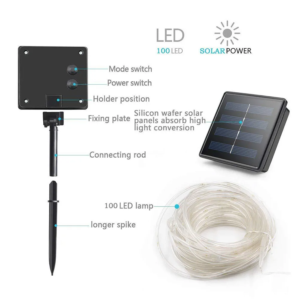 Размеры от 12 мес. 100 светодиодный солнечный Мощность светящиеся гирлянды светильник веревка Подвесные Лампы шланг для полива огорода, двора, вечерние введение дома вечерние украшения светильник ing шнура
