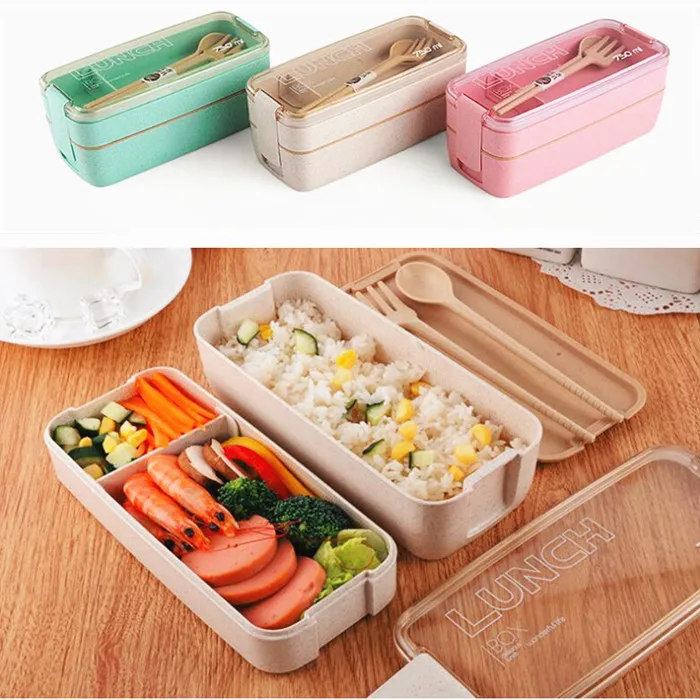 Buy 750ml Healthy Material 2 Layer Lunch Box Wheat