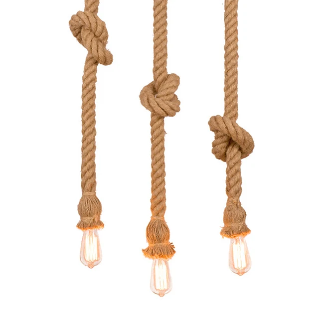 Vintage konopie liny wisiorek światło AC90-260V E27 Loft kreatywna osobowość przemysłowa Lampa wisząca do restauracji Coffee -
