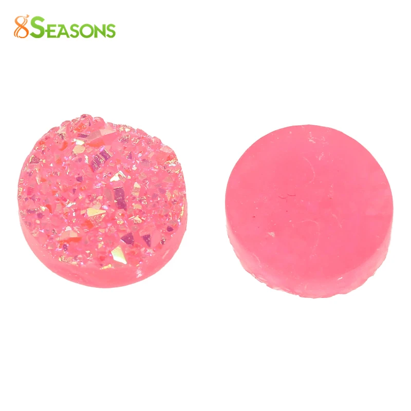 

8SEASONS drusy Resin Dome Seals Cabochon Round Pink AB Color 12mm( 4/8") Dia, 20 PCs