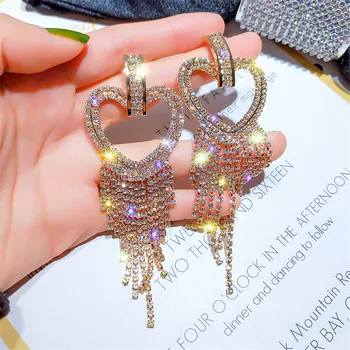 

FYUAN Shiny Rhinestone Drop Earrings for Women 2019 Bijoux Heart Gold Silver Color Dangle Earrings Statement Earrings Jewelry