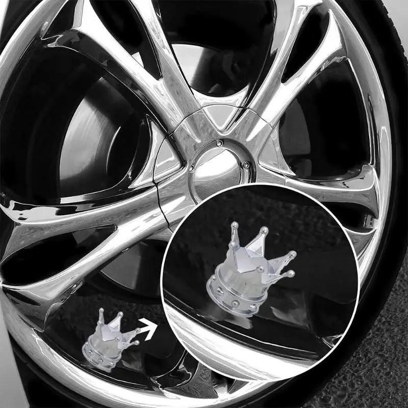 4pcs Universal Black Crown Car Tire Air Valve Stems Cover Caps Car Bike Wheel