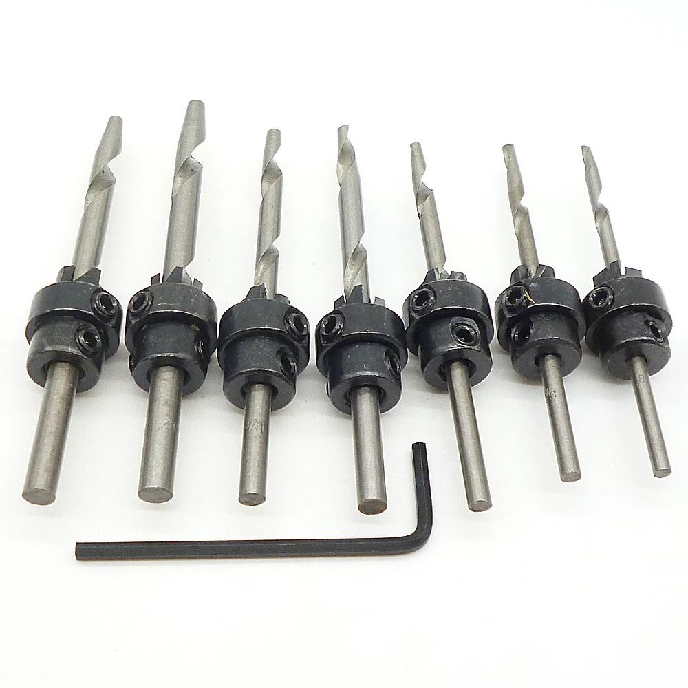 22pcs Tapered Drill Bits Countersink Set Stop Collars Hex Key Wood