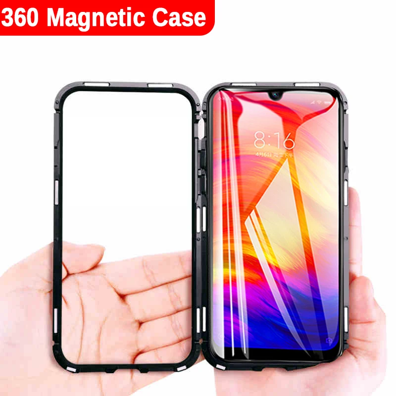 

Metal Flip Case For Xiaomi Redmi Note 5 6 7 Pro Red mi Shockproof Tempered Glass Back Cover For Xiaomi Mi 8 Lite 9 poco phone F1