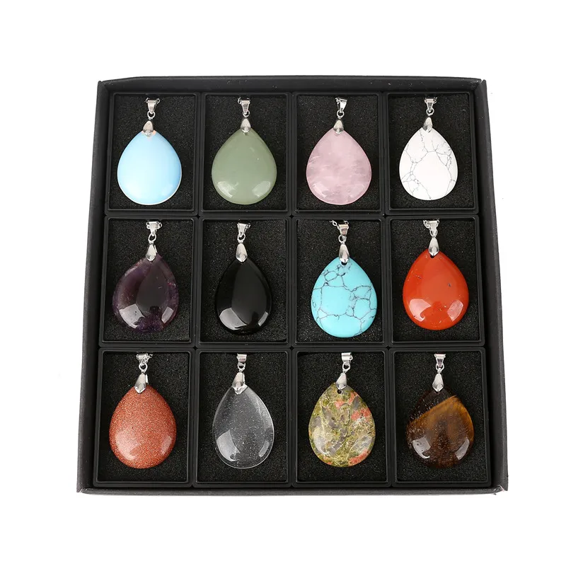 ASHMITA Wholesale 12pcs/lot 2018 Trendy Hot Sell Natural Stone Water Drop Shape Pendants Charms For Necklaces Making Fashion Jewelry