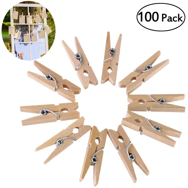 

100pcs Mini Natural Wooden Clothe Photo Paper Peg Clothespin Craft Clips 3cm