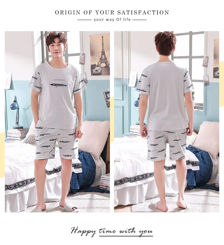 Плюс Размеры M-4XL пара пижамы комплект милый мультфильм короткий рукав пижама Летняя мужская пижама для Для мужчин и женщи
