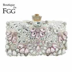 Boutique de FGG ясно и розовый кристалл Стразы Для женщин Вечерние сумки свадебное платье свадебная Бисерная сумочка-кошелек цветок Пром клатч