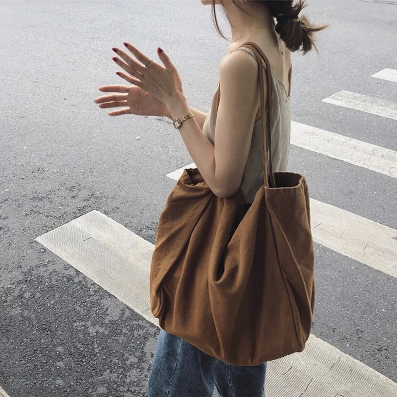 

JIAOO Woman canvas Shoulder Bag Reusable Shopping Bags Tote Female Handbag High Capacity Women Casual Solid Color Shoulder Bag