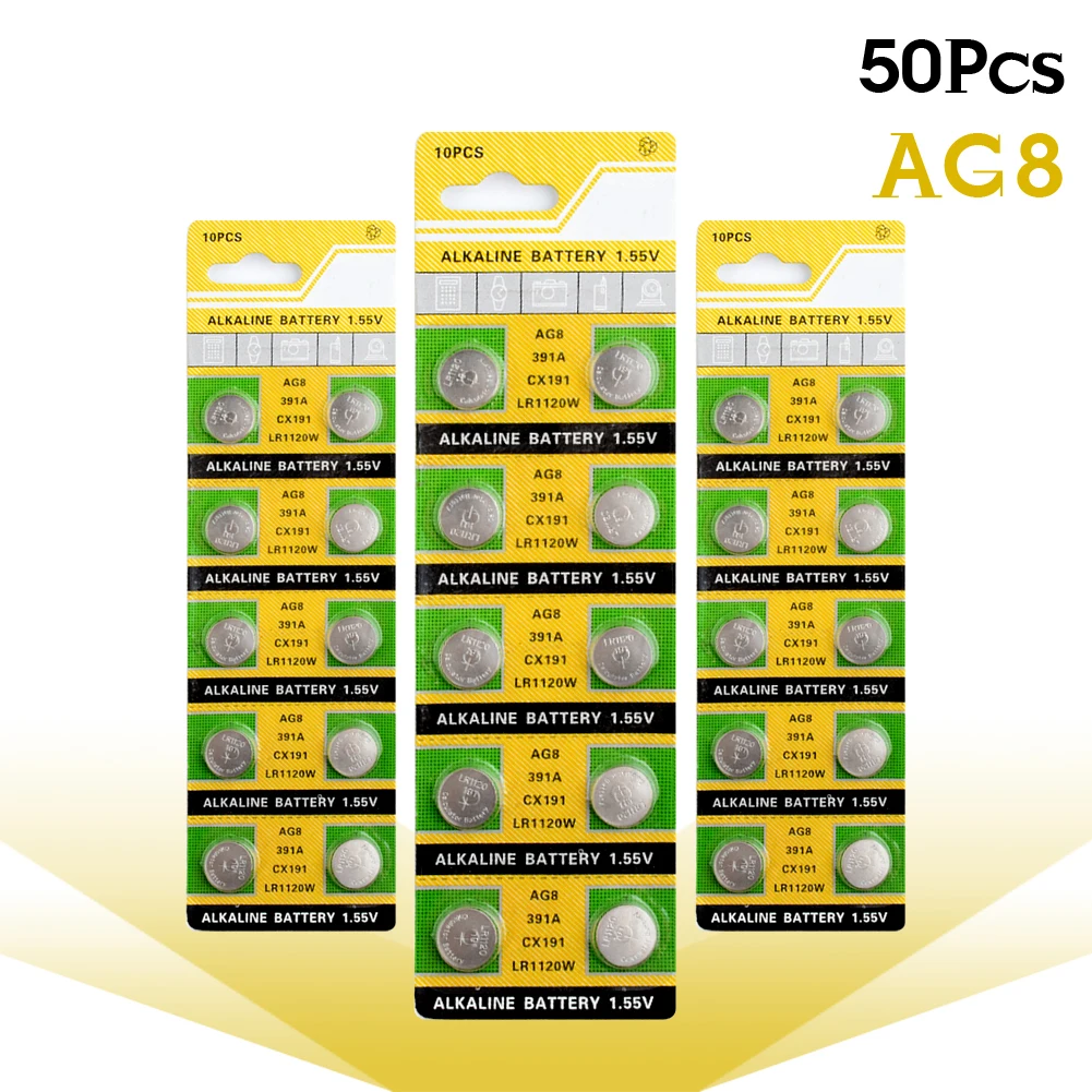 YCDC 50pcs LR1120 Alkaline Batteries AG8 CX191 D381 D391 G58 G8 LR1120W