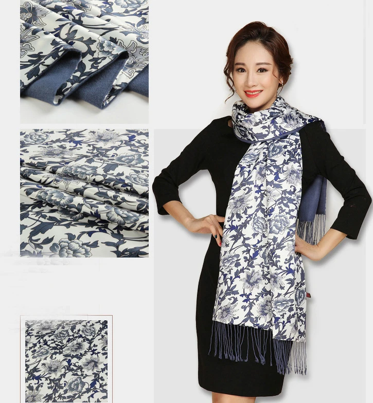 Роскошные брендовые двухсторонние женские шарфы из пашмины шелковый Кашемировый Шарф Ретро Национальный палантин теплый шаль-шарф с принтом