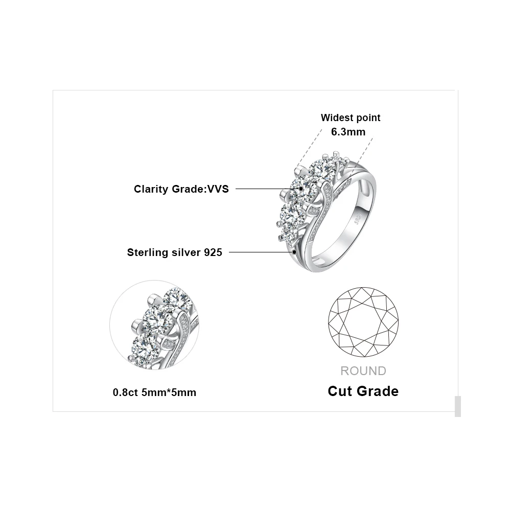 JewelryPalace Vintage 3 Stone 2.8ct Cubic Zirconia Engagement Wedding Bands Rings For Women Genuine 925 Sterling Silver Jewelry