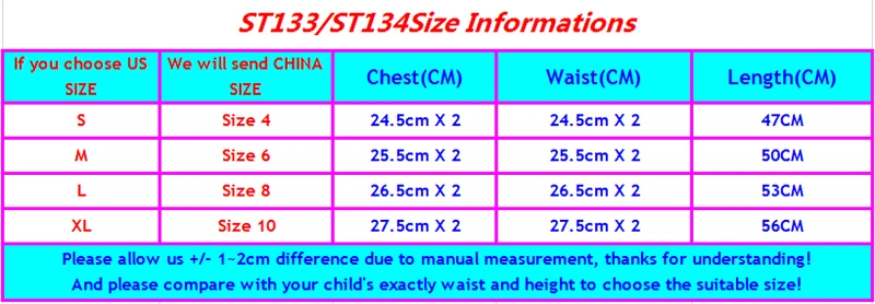 ST133 size chart